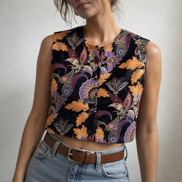 Julia Amory Tops - Julia Amory Blair Vest Top Velvet Noir Baroque Floral Size XS Boho Luxe